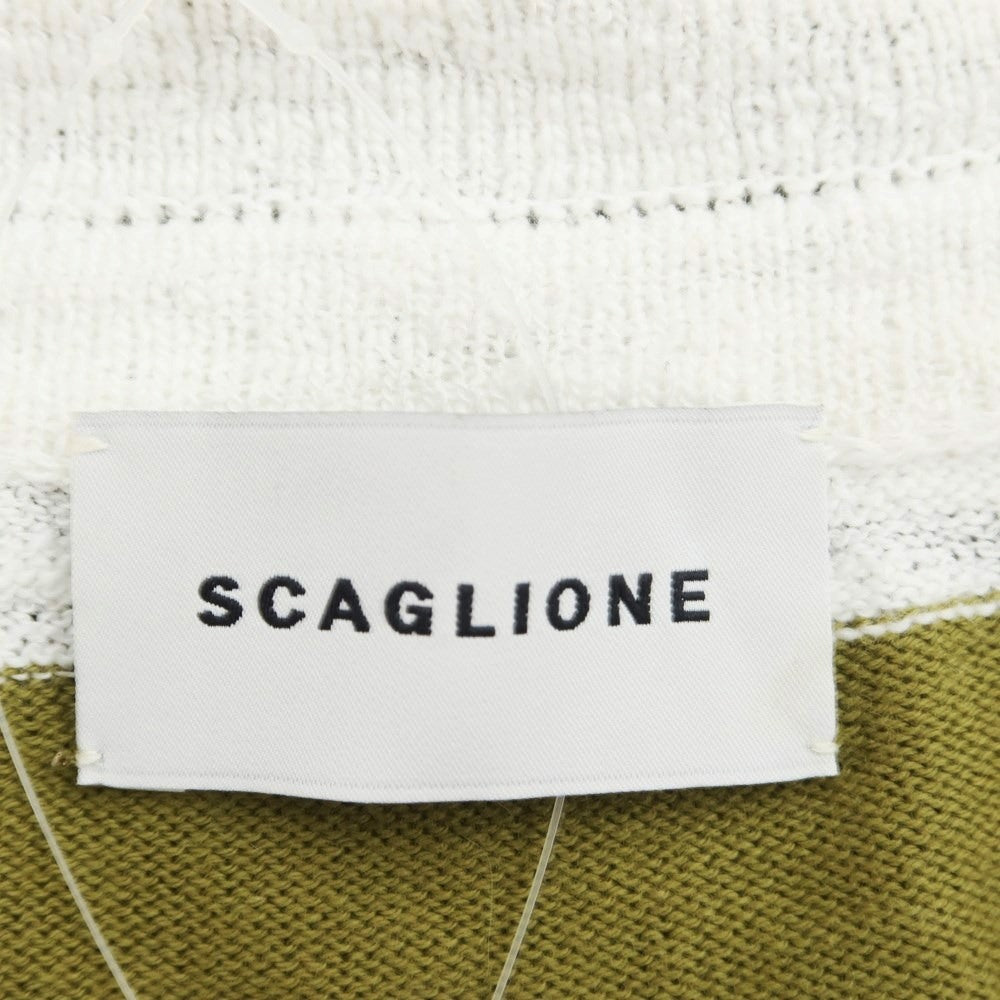 [Used] SCAGLIONE Cotton Nylon Striped Polo Knit White x Olive [Size not specified (L)] [GRN] [S/S] [Condition Rank C] [Men&