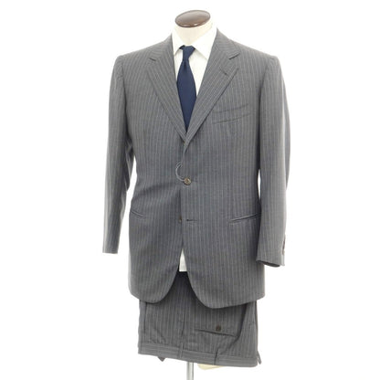 [Used] GIANNI CAMPAGNA Wool Striped 3-Button Suit Gray x White [50 Drop7R] [Condition Rank A] [Men&