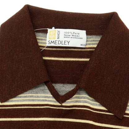 【中古】ジョンスメドレー JOHN SMEDLEY ハイゲージ ウール ボーダー 襟付きVネック 長袖 ポロニット ブラウンxグレー【サイズM】【BRW】【A/W】【状態ランクB】【メンズ】【759070】