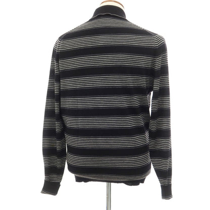 【中古】ジョンスメドレー JOHN SMEDLEY ハイゲージ ウール ボーダー 長袖 ポロニット ブラックxライトグレー【サイズM】【BLK】【A/W】【状態ランクB】【メンズ】【759070】