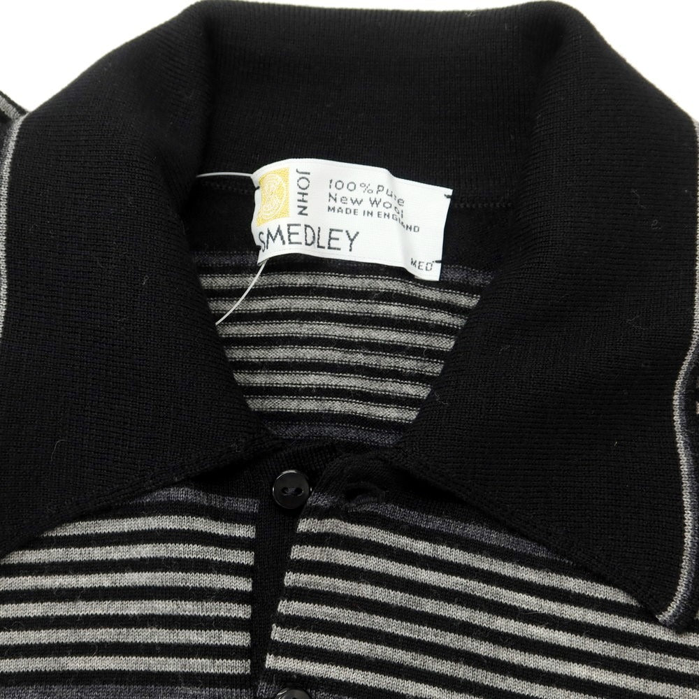 【中古】ジョンスメドレー JOHN SMEDLEY ハイゲージ ウール ボーダー 長袖 ポロニット ブラックxライトグレー【サイズM】【BLK】【A/W】【状態ランクB】【メンズ】【759070】