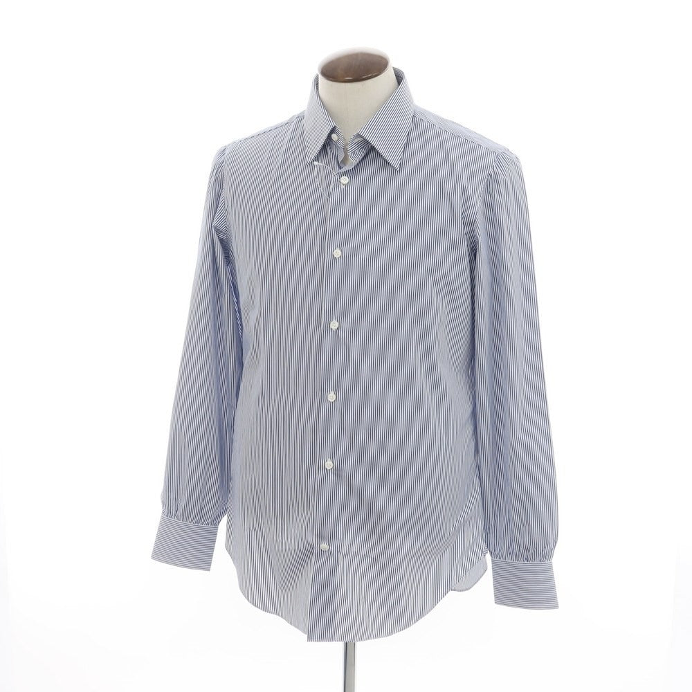 [Used] [Unused] Cesare Attolini Broad Cotton Striped Dress Shirt Navy x White [42] [Condition Rank S] [Men&