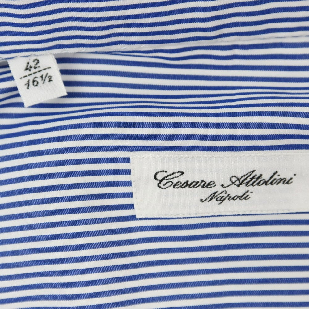 [Used] [Unused] Cesare Attolini Broad Cotton Striped Dress Shirt Navy x White [42] [Condition Rank S] [Men&