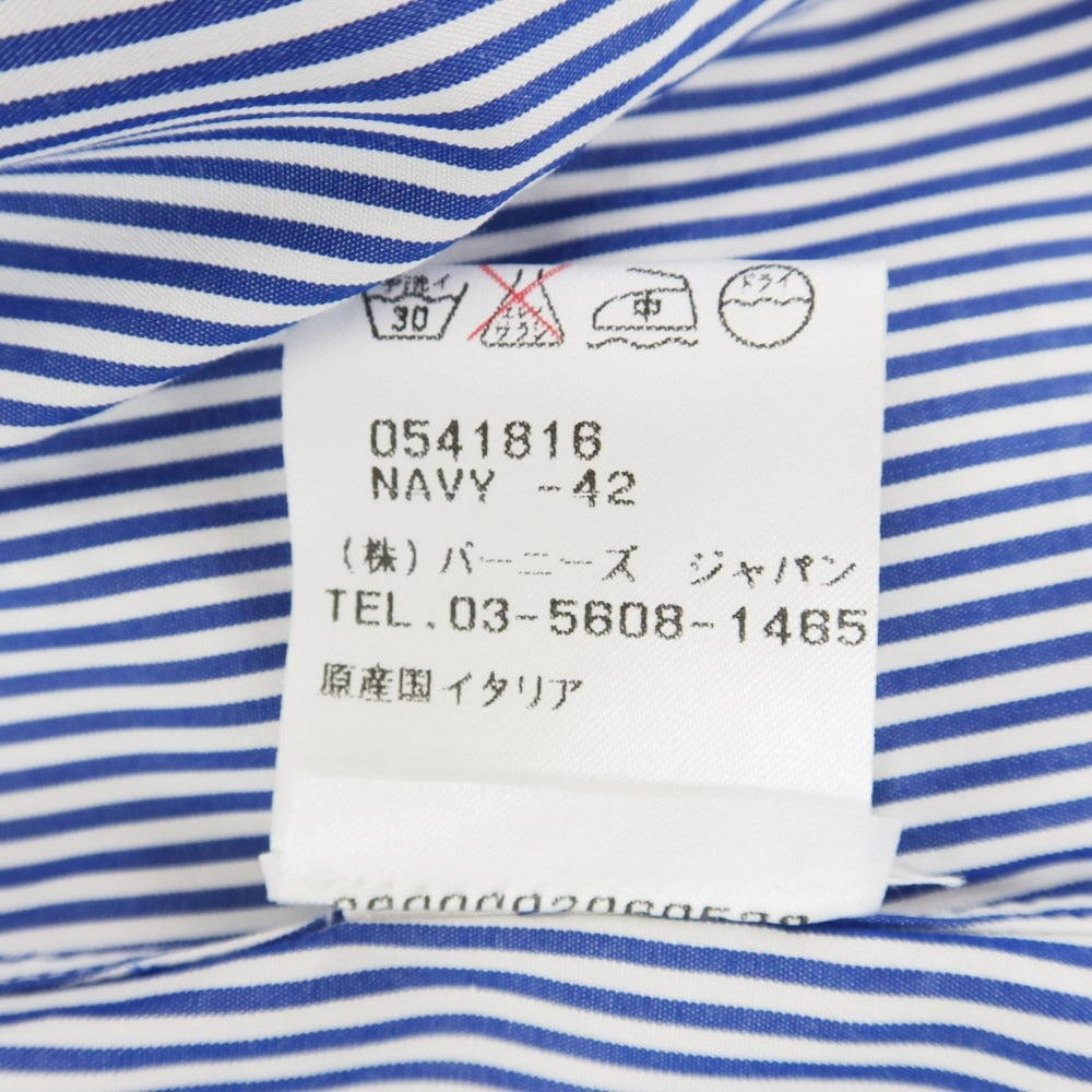 [Used] [Unused] Cesare Attolini Broad Cotton Striped Dress Shirt Navy x White [42] [Condition Rank S] [Men&