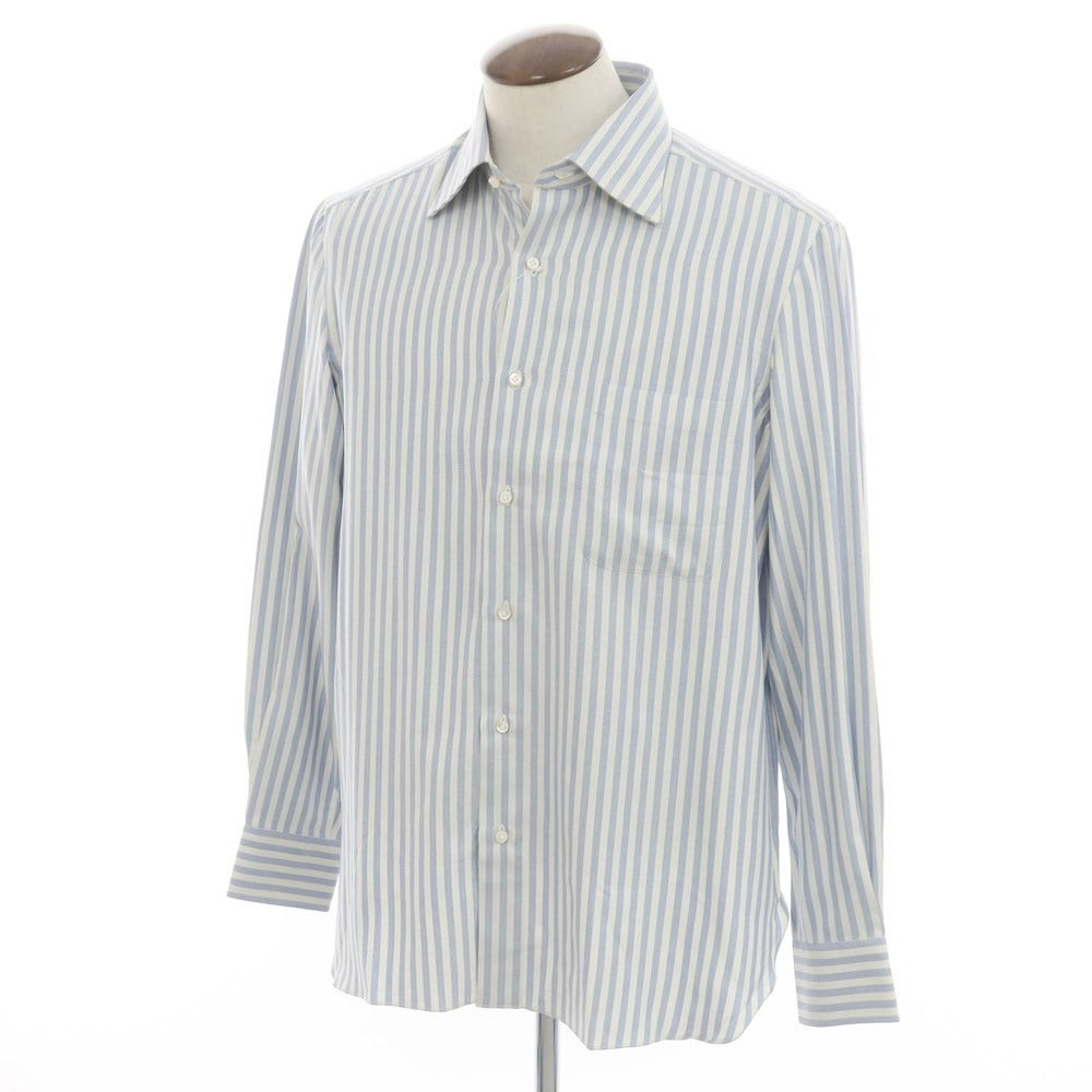 [Used] Luigi Borrelli Herringbone Striped Dress Shirt Light Blue x Off White [42] [Condition Rank A] [Men&