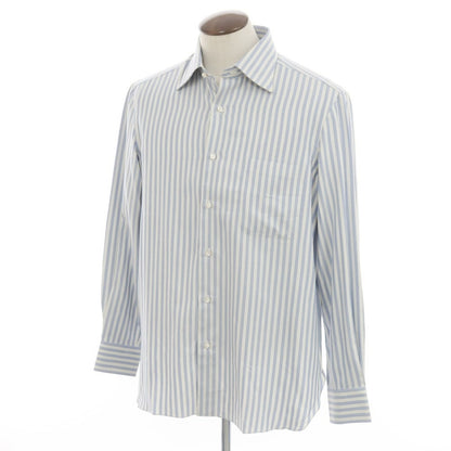 [Used] Luigi Borrelli Herringbone Striped Dress Shirt Light Blue x Off White [42] [Condition Rank A] [Men&