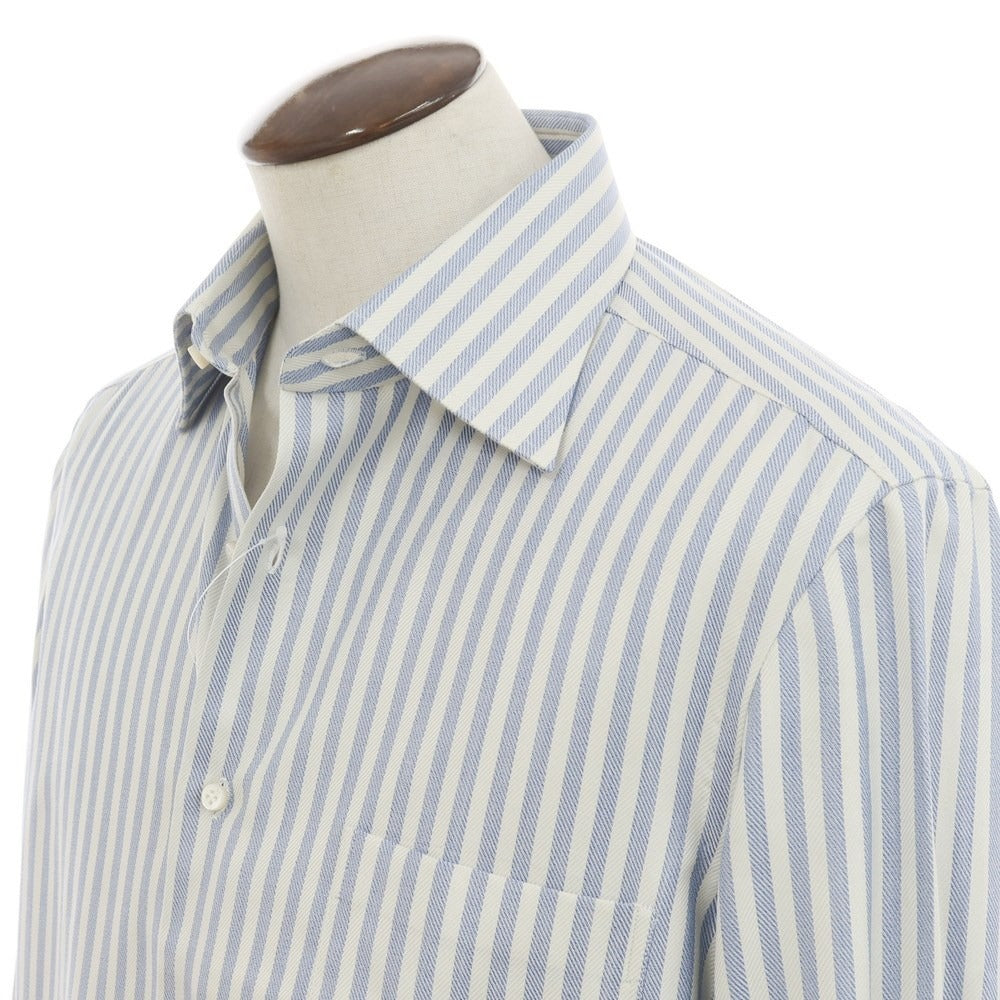 [Used] Luigi Borrelli Herringbone Striped Dress Shirt Light Blue x Off White [42] [Condition Rank A] [Men&