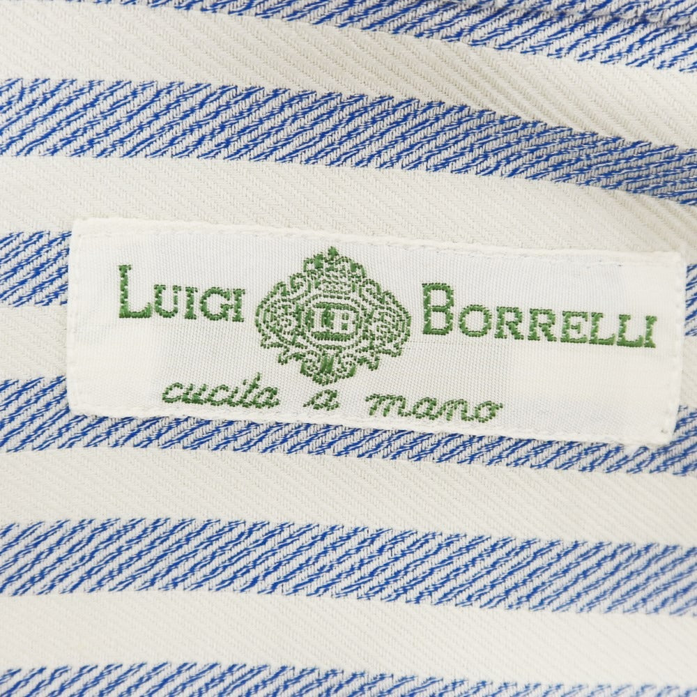 [Used] Luigi Borrelli Herringbone Striped Dress Shirt Light Blue x Off White [42] [Condition Rank A] [Men&