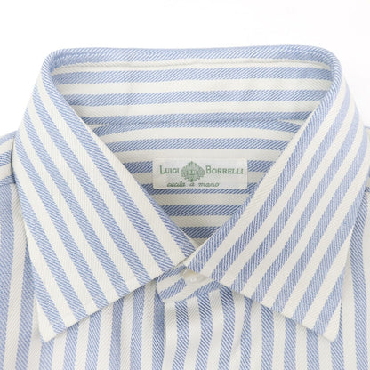 [Used] Luigi Borrelli Herringbone Striped Dress Shirt Light Blue x Off White [42] [Condition Rank A] [Men&