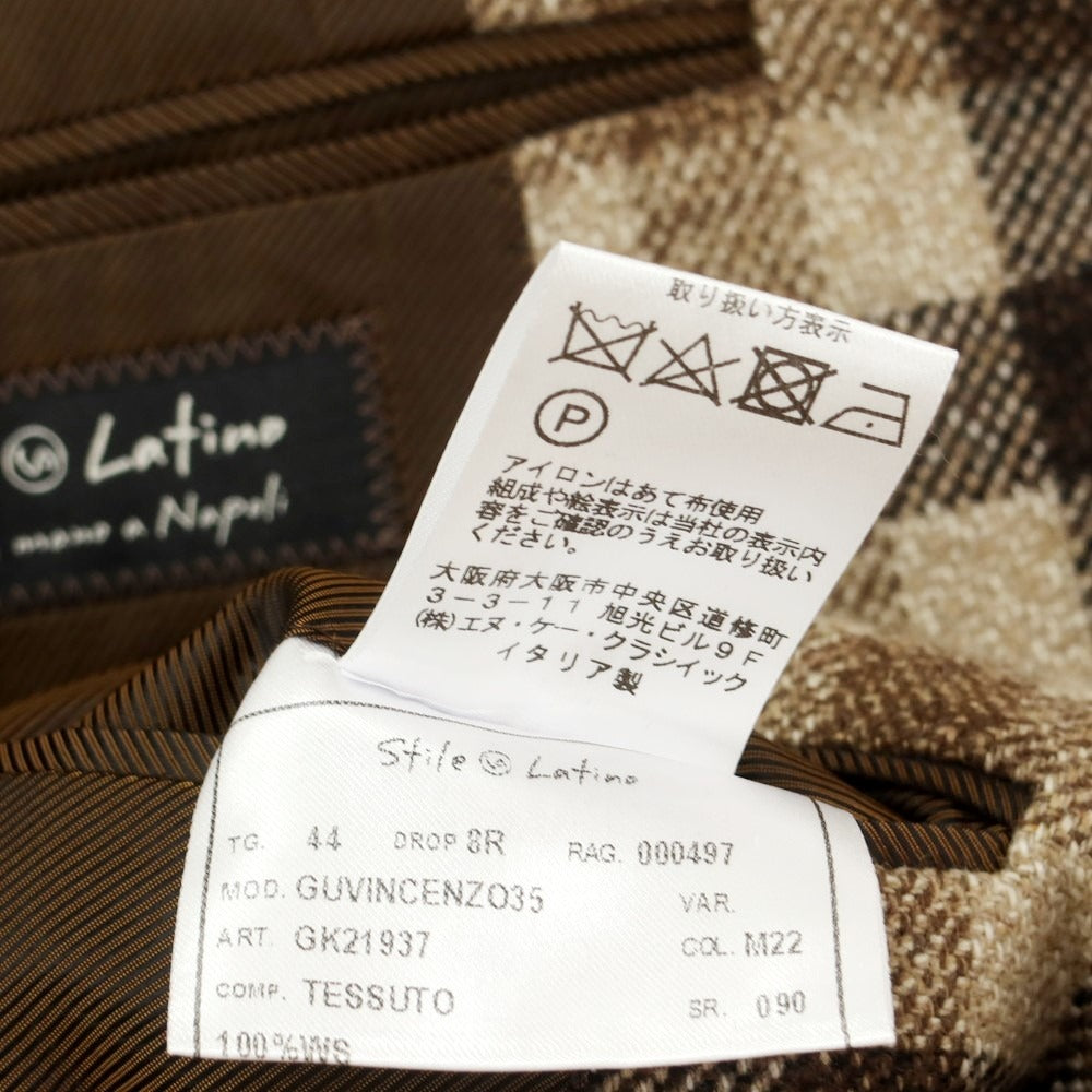 【中古】スティレ ラティーノ STILE LATINO カシミヤ チェック 3つボタン テーラードジャケット ブラウンxベージュ【 44 】【 状態ランクA 】【 メンズ 】