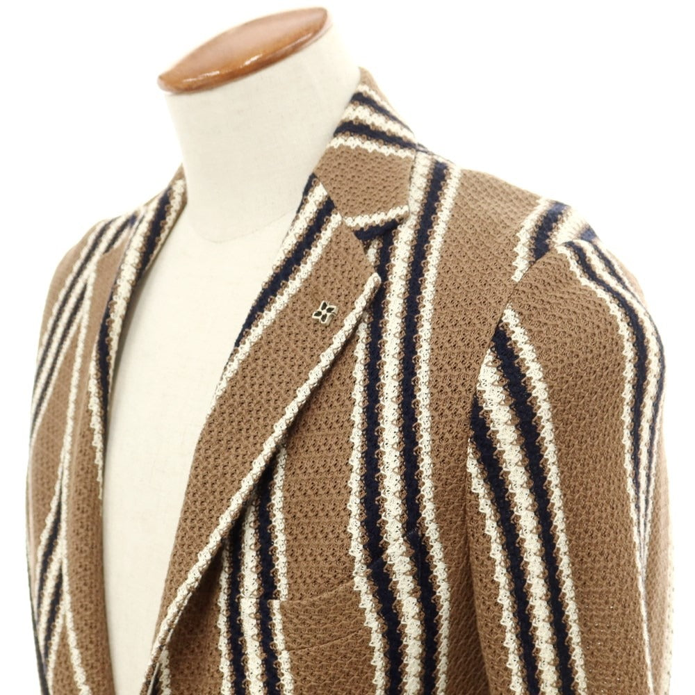 [Used] TAGLIATORE mid-gauge cotton striped knit jacket, brown x off-white x dark navy [48] [Condition Rank B] ​​[Men&