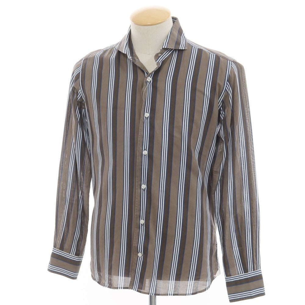 [Used] ORIAN Cotton Striped Horizontal Collar Casual Shirt Brown x Navy [S] [Condition Rank C] [Men&