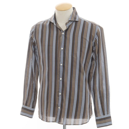 [Used] ORIAN Cotton Striped Horizontal Collar Casual Shirt Brown x Navy [S] [Condition Rank C] [Men&