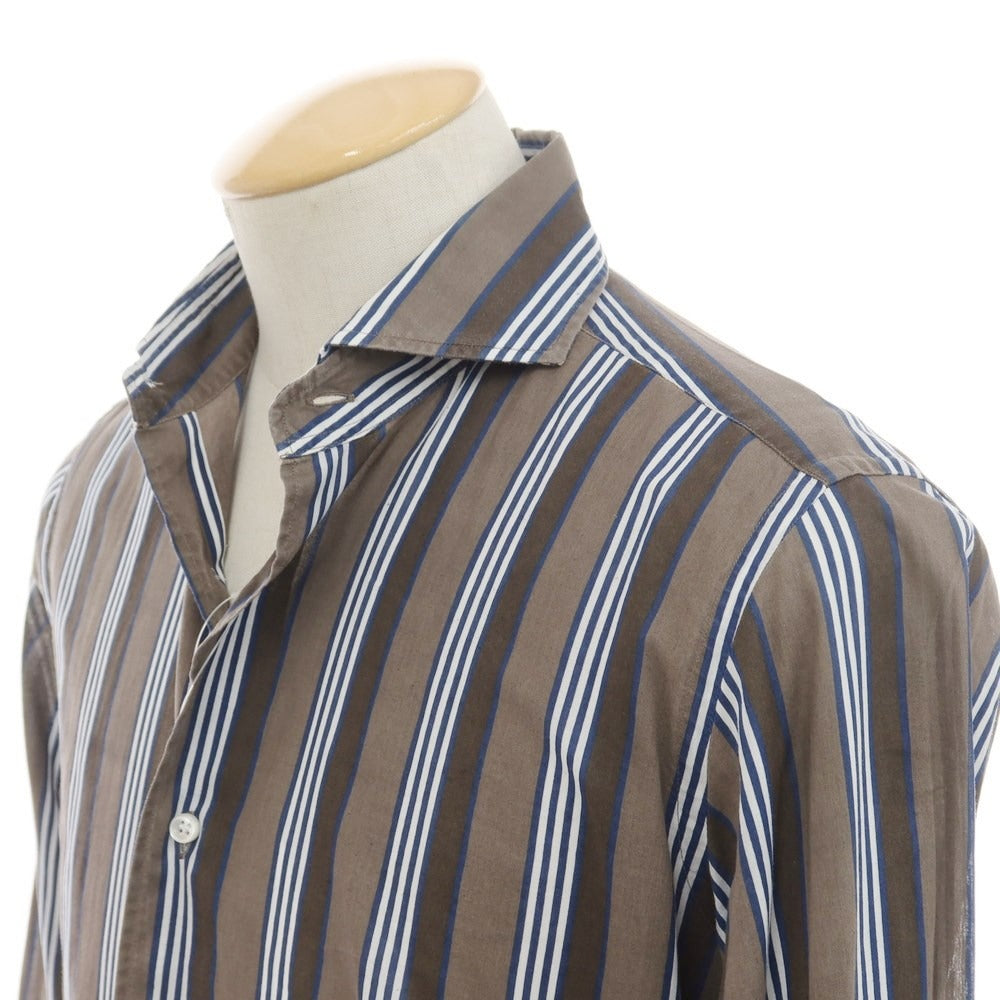 [Used] ORIAN Cotton Striped Horizontal Collar Casual Shirt Brown x Navy [S] [Condition Rank C] [Men&