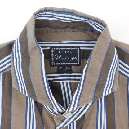 [Used] ORIAN Cotton Striped Horizontal Collar Casual Shirt Brown x Navy [S] [Condition Rank C] [Men&