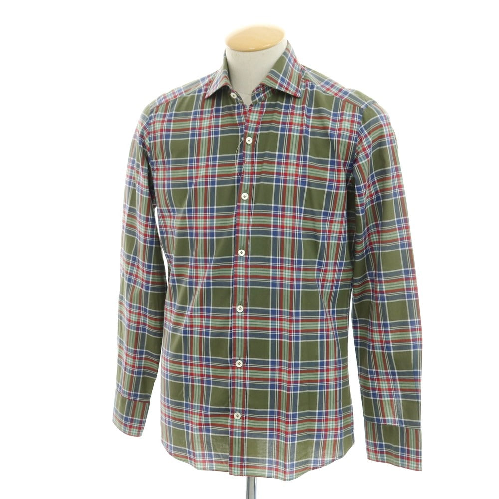 [Used] Giannetto Cotton Check Wide Collar Casual Shirt Green [XS] [Condition Rank C] [Men&