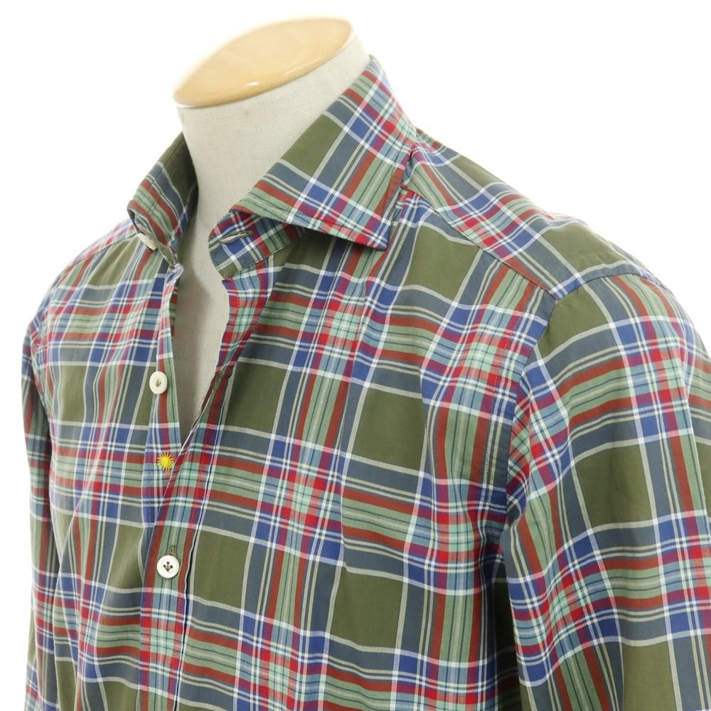 [Used] Giannetto Cotton Check Wide Collar Casual Shirt Green [XS] [Condition Rank C] [Men&