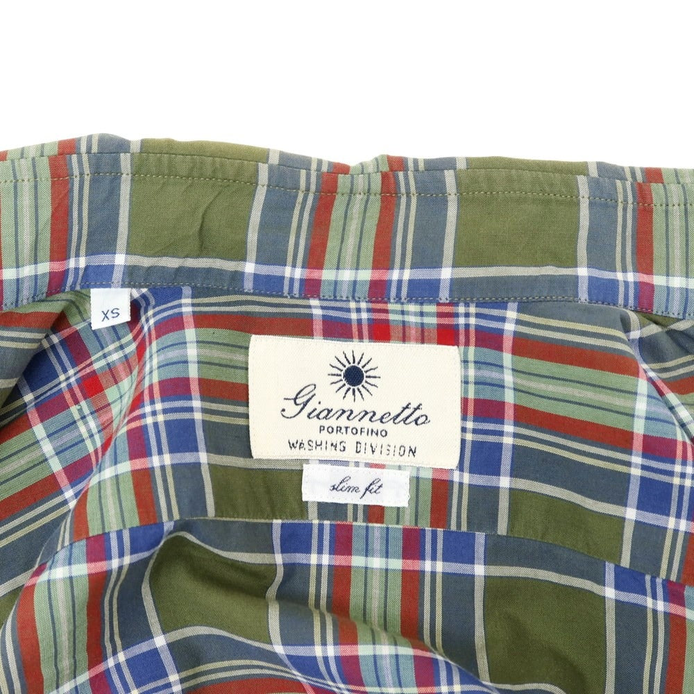 [Used] Giannetto Cotton Check Wide Collar Casual Shirt Green [XS] [Condition Rank C] [Men&