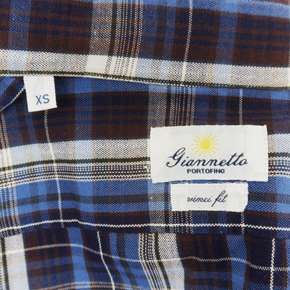 [Used] Giannetto Cotton Check Horizontal Collar Casual Shirt Navy [XS] [Condition Rank B] ​​[Men&