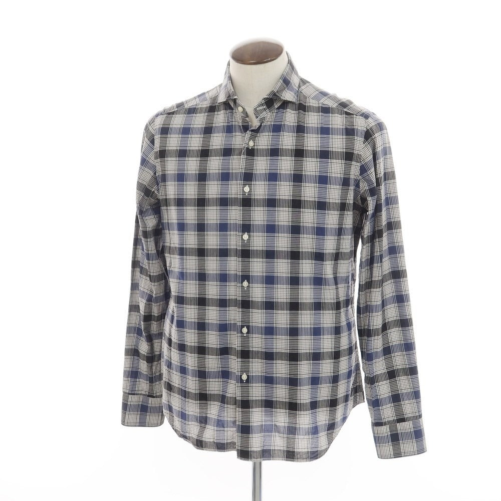 [Used] CIT LUXURY Cotton Check Horizontal Collar Casual Shirt White x Black [41] [Condition Rank C] [Men&