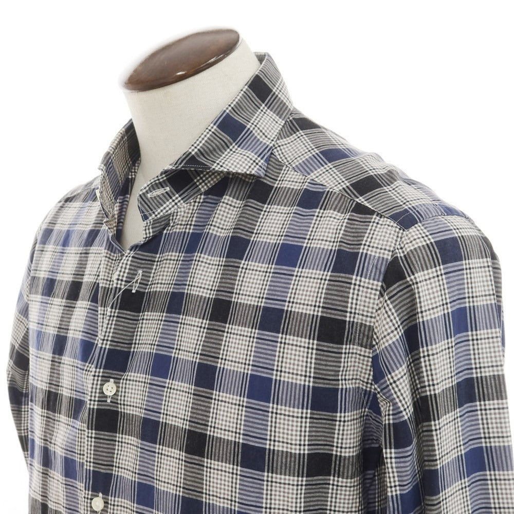 [Used] CIT LUXURY Cotton Check Horizontal Collar Casual Shirt White x Black [41] [Condition Rank C] [Men&