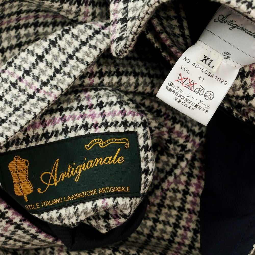 【中古】アルティジャナーレ Artigianale リバーシブル ウールカシミヤ チェック ステンカラーコート ホワイトxブラック【 XL 】【 状態ランクB 】【 メンズ 】 [EPD]