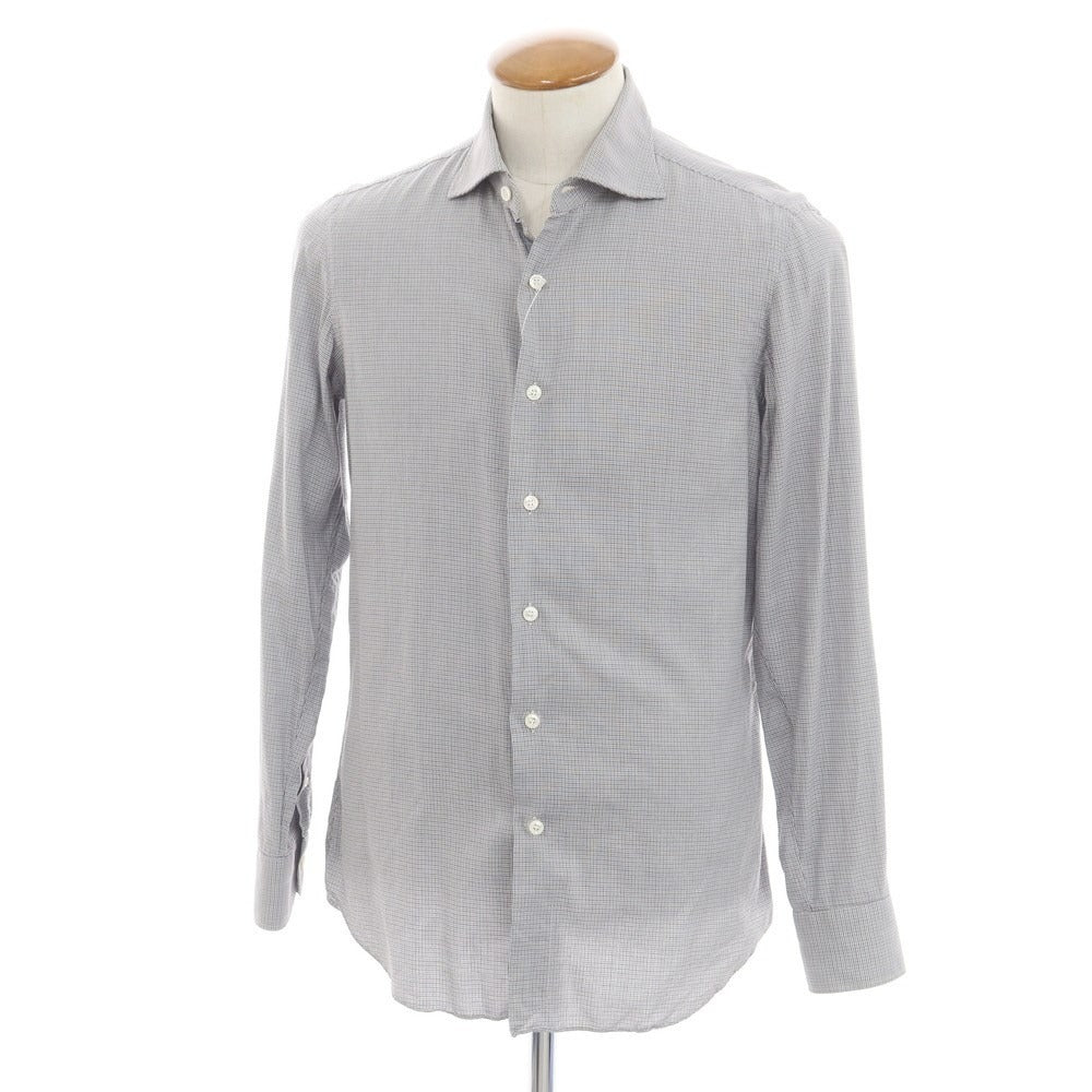 [Used] ERRICO FORMICOLA Cotton Houndstooth Wide Collar Casual Shirt Gray x Blue [39] [Condition Rank C] [Men&