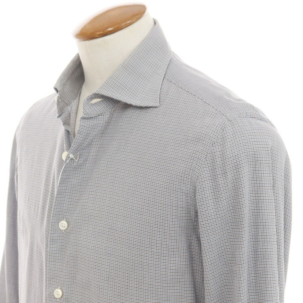 [Used] ERRICO FORMICOLA Cotton Houndstooth Wide Collar Casual Shirt Gray x Blue [39] [Condition Rank C] [Men&