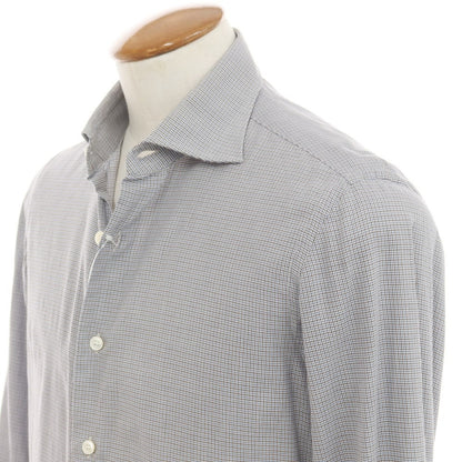 [Used] ERRICO FORMICOLA Cotton Houndstooth Wide Collar Casual Shirt Gray x Blue [39] [Condition Rank C] [Men&