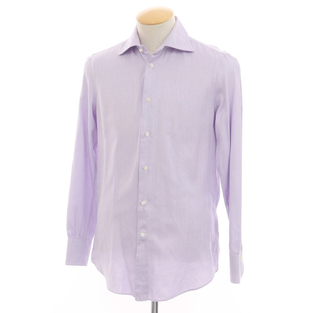 [Used] Giovanni Inglese Cotton Herringbone Wide Collar Dress Shirt Light Purple [38] [Condition Rank C] [Men&