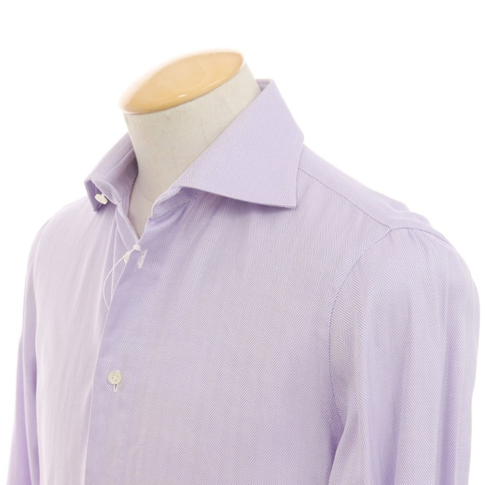 [Used] Giovanni Inglese Cotton Herringbone Wide Collar Dress Shirt Light Purple [38] [Condition Rank C] [Men&