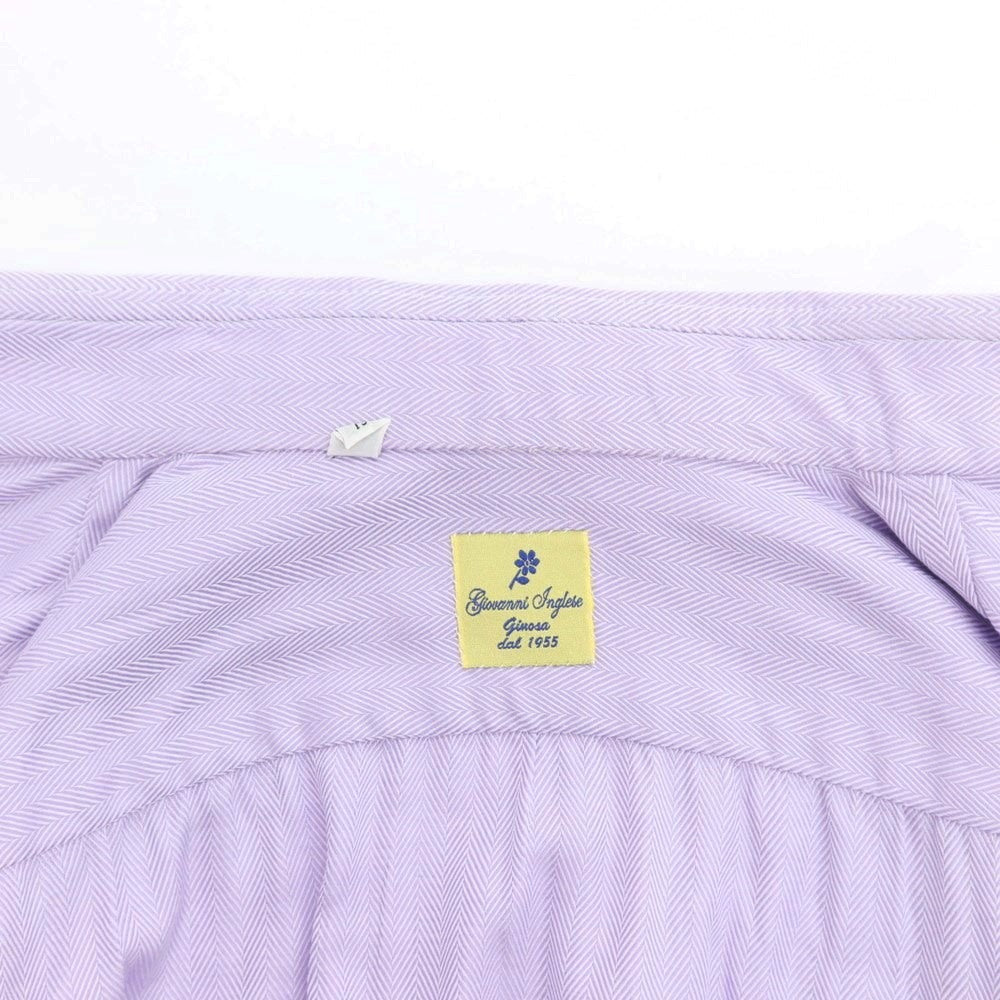 [Used] Giovanni Inglese Cotton Herringbone Wide Collar Dress Shirt Light Purple [38] [Condition Rank C] [Men&