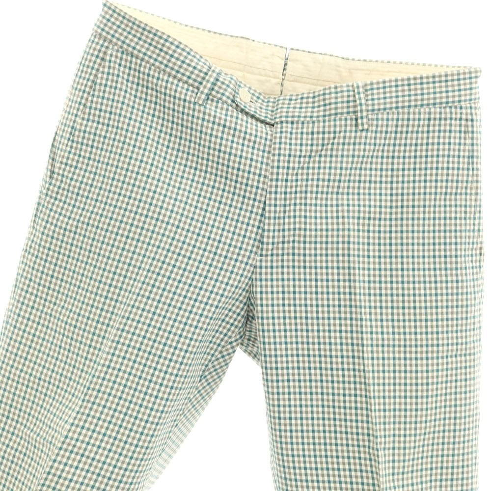 [Used] GBS Trousers Cotton Silk Check Slacks Pants Green x White [48] [Condition Rank C] [Men&