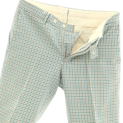 [Used] GBS Trousers Cotton Silk Check Slacks Pants Green x White [48] [Condition Rank C] [Men&