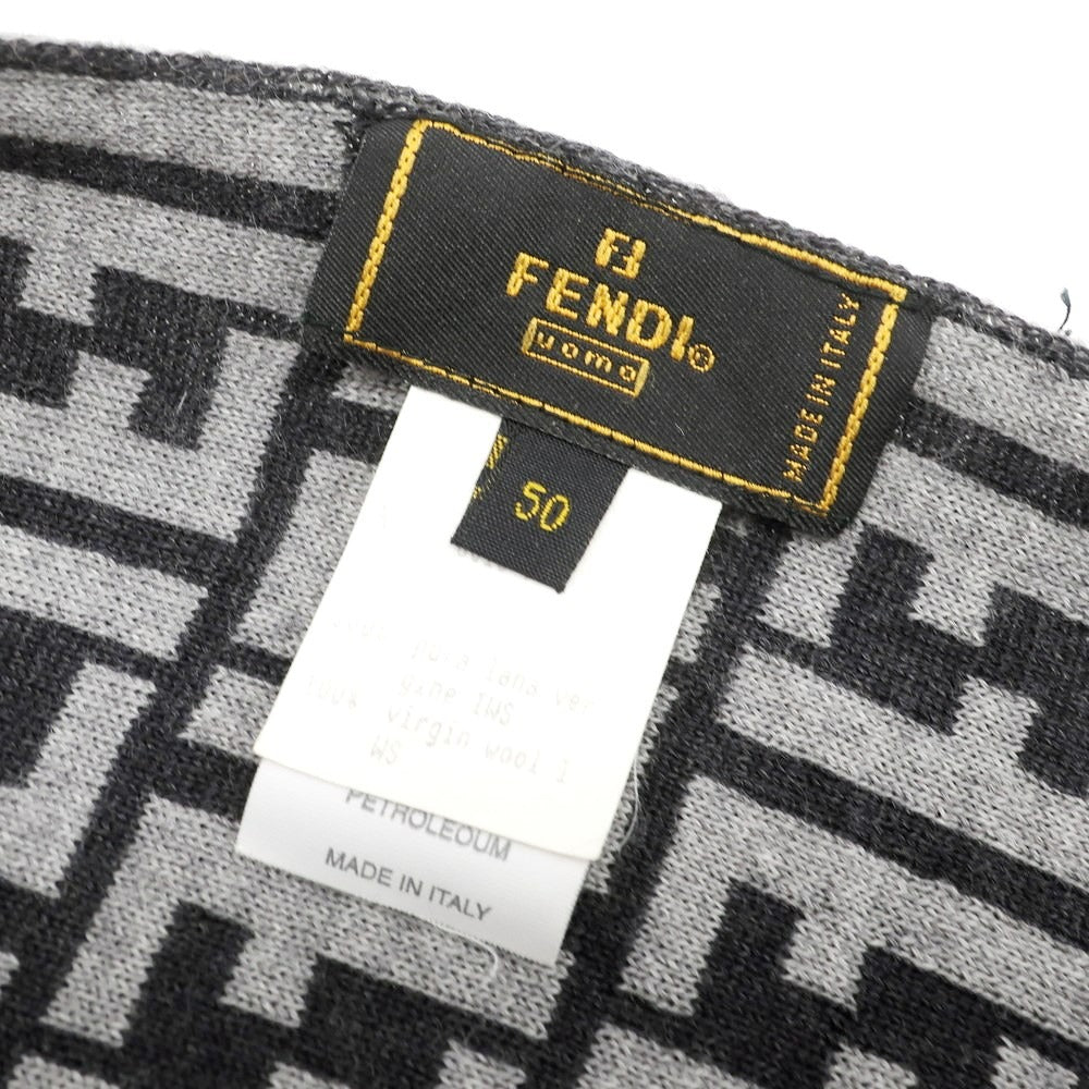 【中古】フェンディ FENDI ウールニット ズッカ柄 マフラー グレーxブラック【 50 】【 状態ランクB 】【 メンズ 】