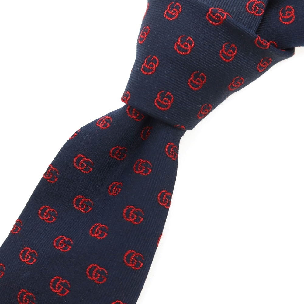 【中古】グッチ GUCCI シルク GGモノグラム 小紋柄ネクタイ ダークネイビーxレッド【NVY】【S/S/A/W】【状態ランクA】【メンズ】【759080】