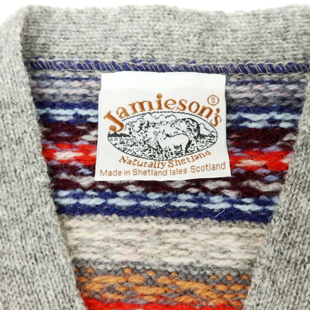 【中古】ジャミーソンズニットウェア Jamieson’s Knitwear ミドルゲージ ウール フェアアイル柄 ニットベスト グレー【サイズS】【GRY】【A/W】【状態ランクB】【メンズ】【758998】