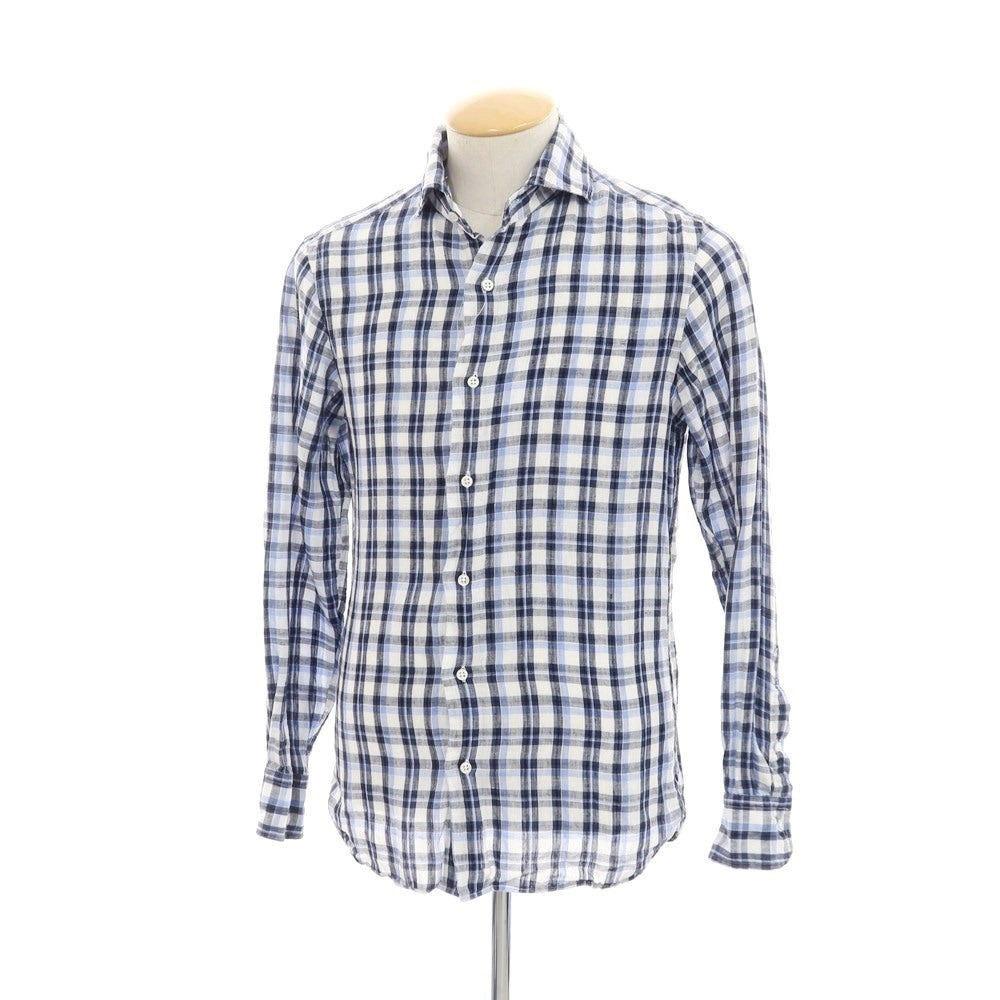 [Used] UNITED ARROWS Linen Check Horizontal Collar Casual Shirt Blue x White [S] [Condition Rank B] ​​[Men&