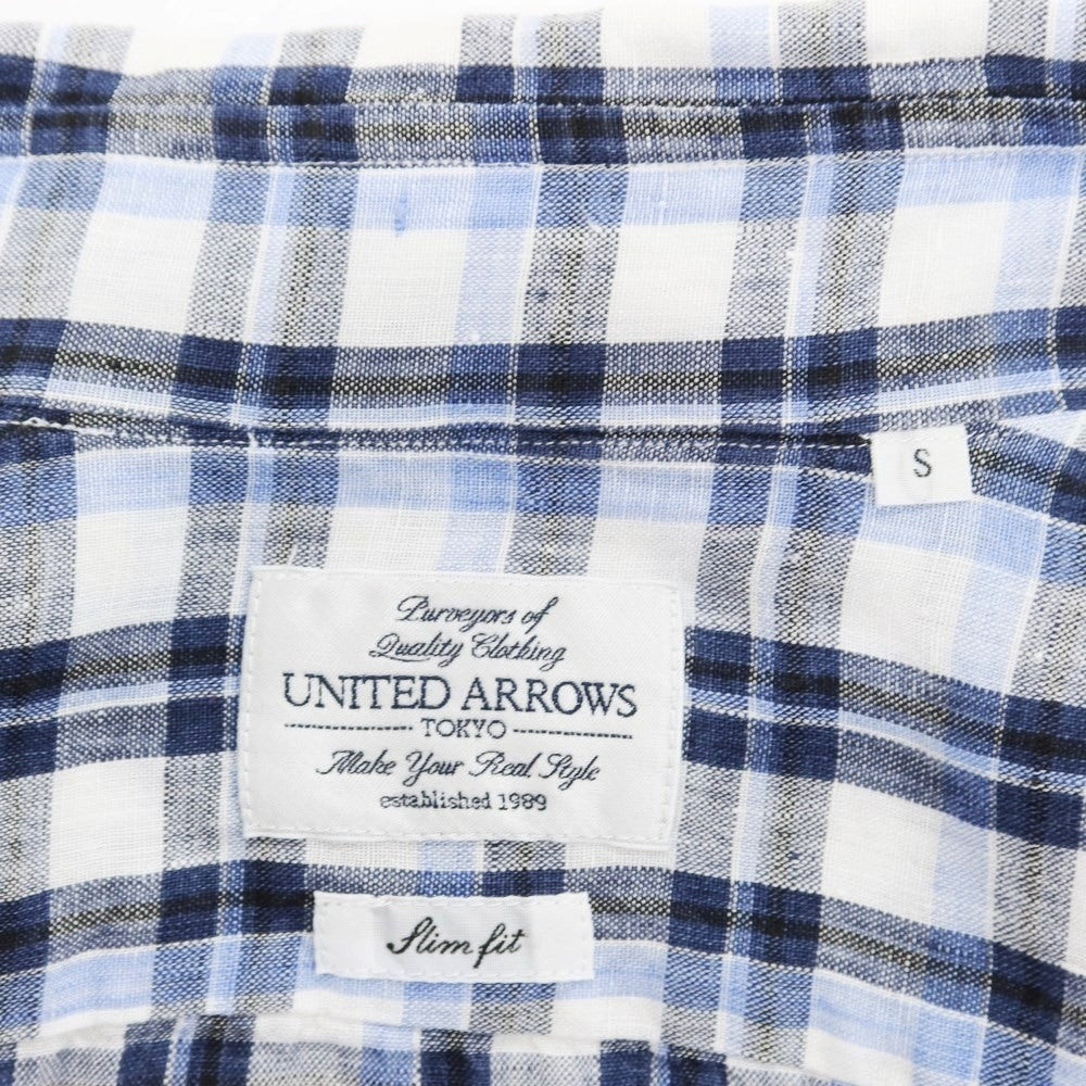 [Used] UNITED ARROWS Linen Check Horizontal Collar Casual Shirt Blue x White [S] [Condition Rank B] ​​[Men&