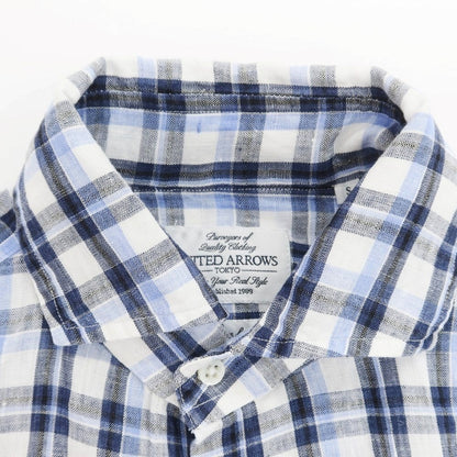 [Used] UNITED ARROWS Linen Check Horizontal Collar Casual Shirt Blue x White [S] [Condition Rank B] ​​[Men&