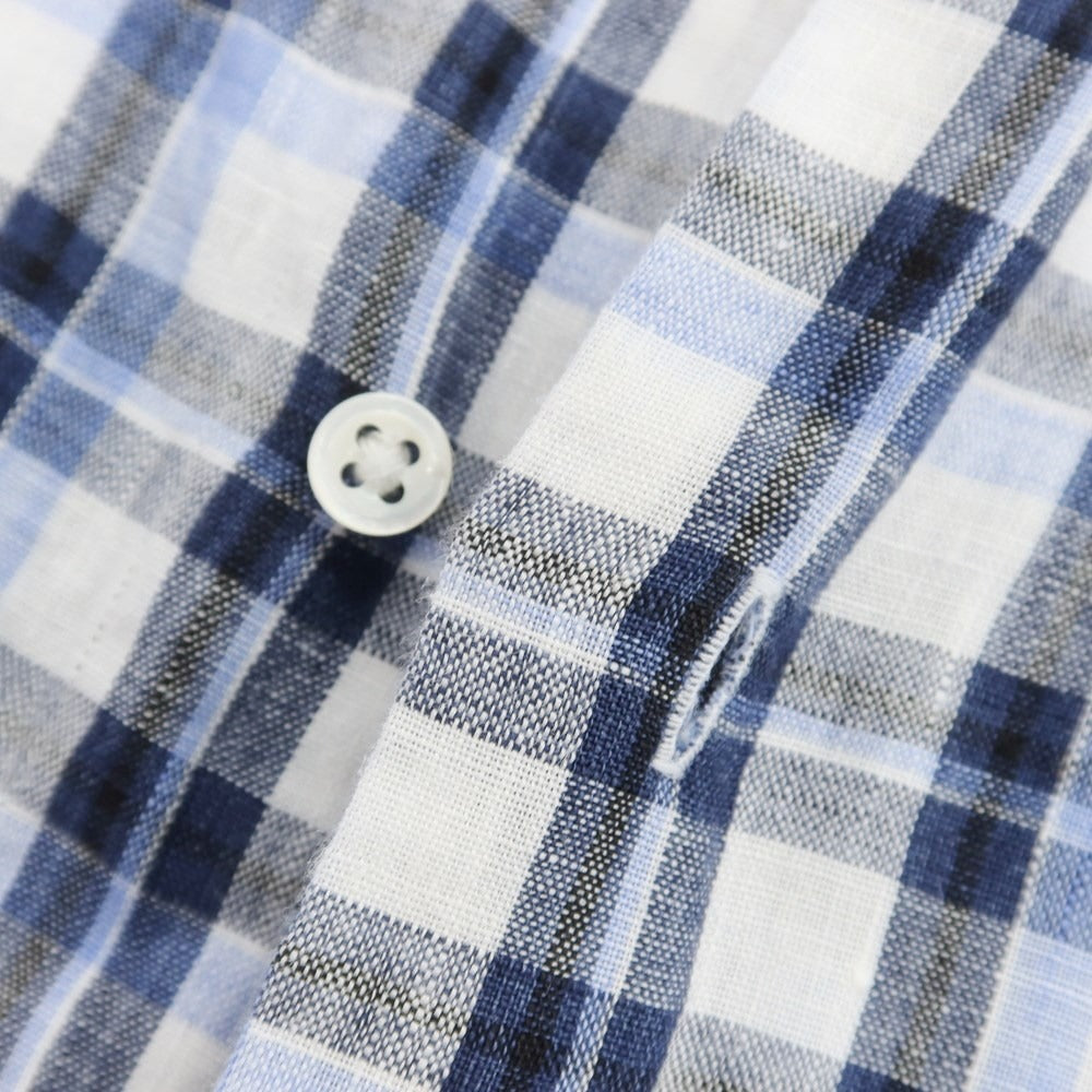 [Used] UNITED ARROWS Linen Check Horizontal Collar Casual Shirt Blue x White [S] [Condition Rank B] ​​[Men&