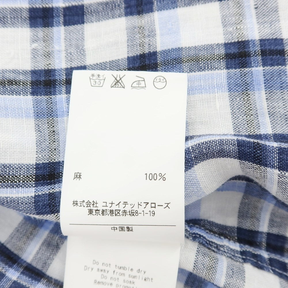 [Used] UNITED ARROWS Linen Check Horizontal Collar Casual Shirt Blue x White [S] [Condition Rank B] ​​[Men&