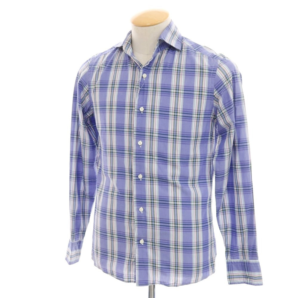 [Used] UNITED ARROWS Cotton Check Wide Collar Casual Shirt Lavender [S] [Condition Rank B] ​​[Men&