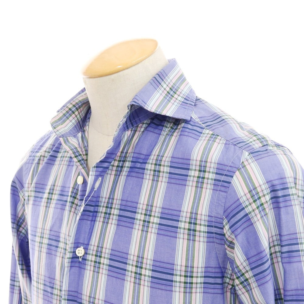 [Used] UNITED ARROWS Cotton Check Wide Collar Casual Shirt Lavender [S] [Condition Rank B] ​​[Men&