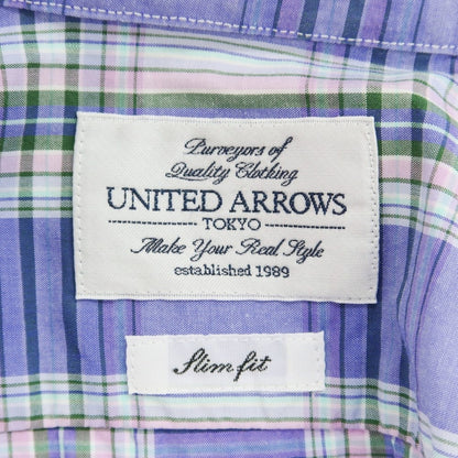 【中古】ユナイテッドアローズ UNITED ARROWS コットン チェック ワイドカラー カジュアルシャツ ラベンダー【 S 】【 状態ランクB 】【 メンズ 】