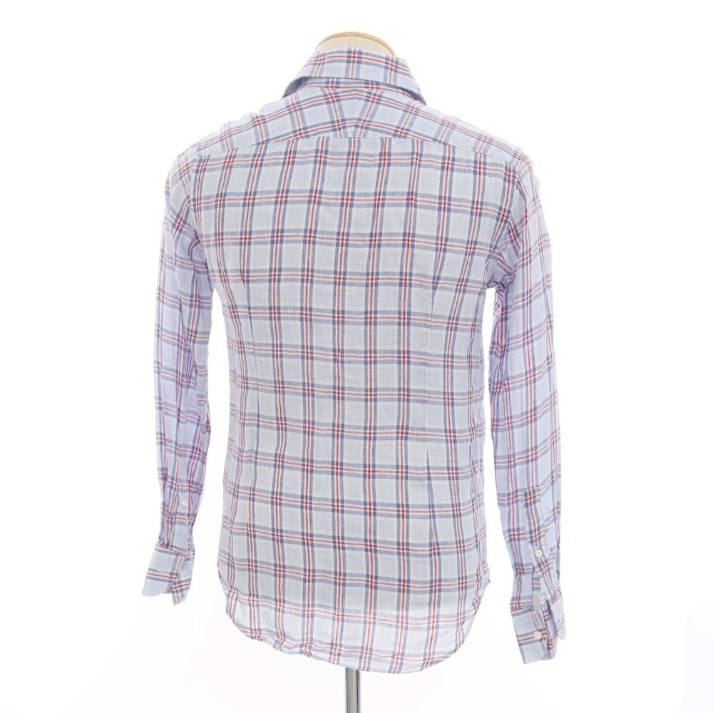 [Used] SHIPS Linen Check Wide Collar Casual Shirt Blue x White [S] [Condition Rank B] ​​[Men&