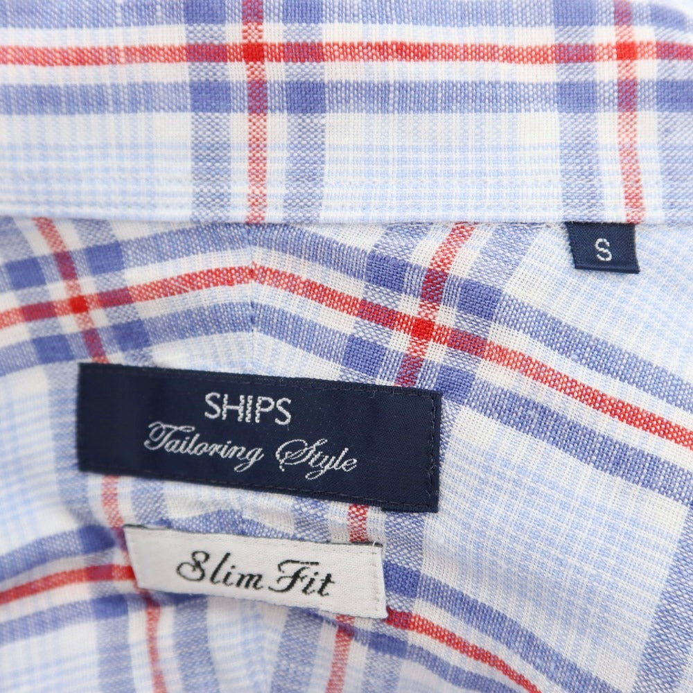 [Used] SHIPS Linen Check Wide Collar Casual Shirt Blue x White [S] [Condition Rank B] ​​[Men&