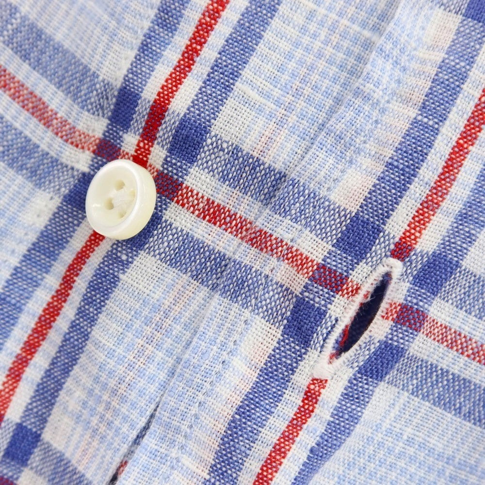 [Used] SHIPS Linen Check Wide Collar Casual Shirt Blue x White [S] [Condition Rank B] ​​[Men&