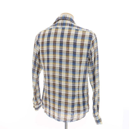 [Used] EDIFICE Linen Check Wide Collar Casual Shirt Brown x Navy [44] [Condition Rank B] ​​[Men&