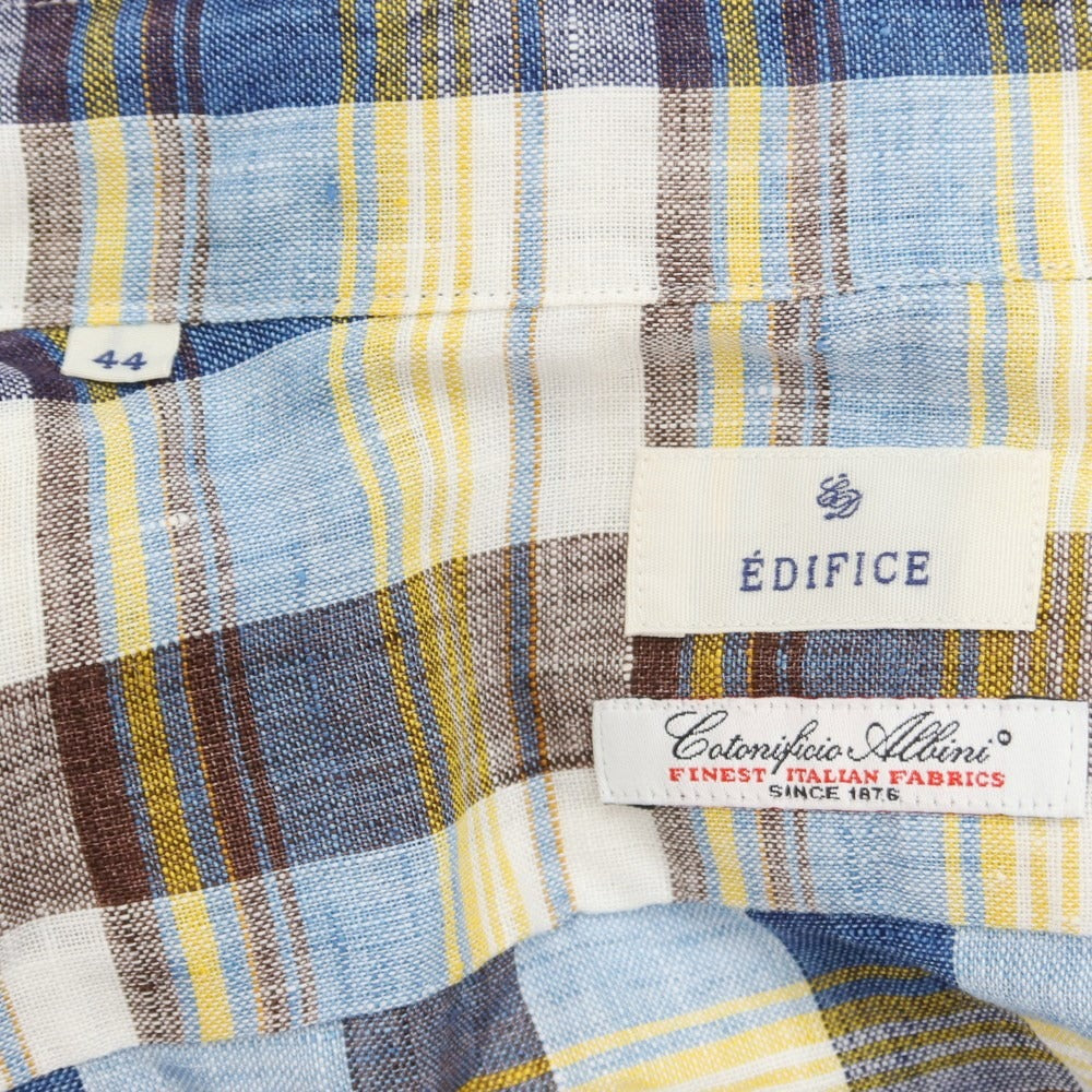 [Used] EDIFICE Linen Check Wide Collar Casual Shirt Brown x Navy [44] [Condition Rank B] ​​[Men&